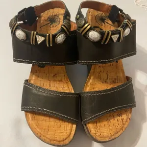 OTBT Black and Brown Sandals with Cork Footbed