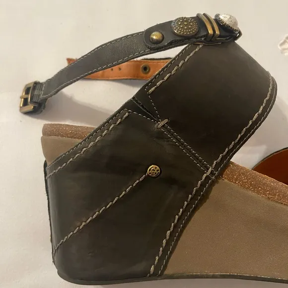 OTBT Black and Brown Sandals with Cork Footbed