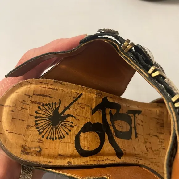 OTBT Black and Brown Sandals with Cork Footbed