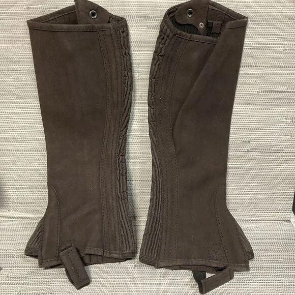 Ovation Child Stars Equestrian Half Chaps Leather Brown/Blue B Youth‎ 12-14 NEW