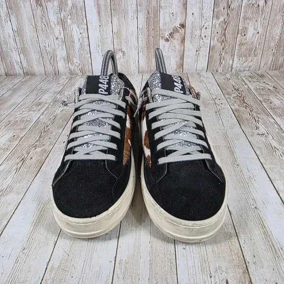 P448 Calf hair Sneakers‎ Glitter Accent Fashion Sneakers Size 37