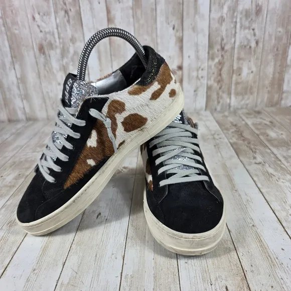 P448 Calf hair Sneakers‎ Glitter Accent Fashion Sneakers Size 37