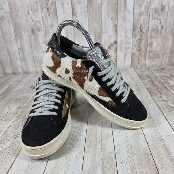 P448 Calf hair Sneakers‎ Glitter Accent Fashion Sneakers Size 37
