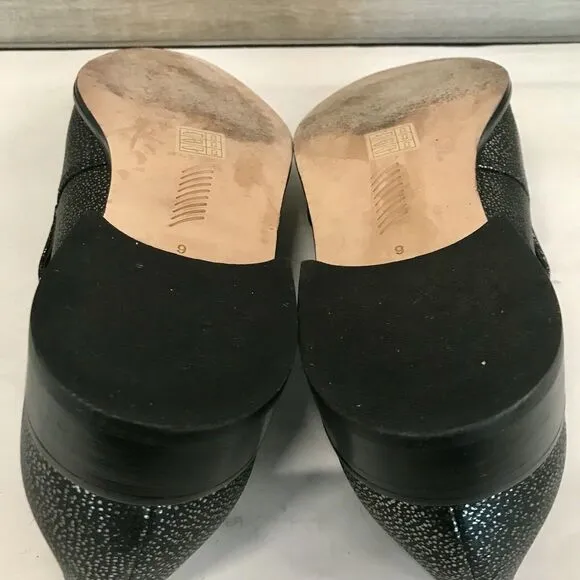 Paige Madison Metallic Gunmetal On Black Leather Slip On Loafer Shoes Women’s 9