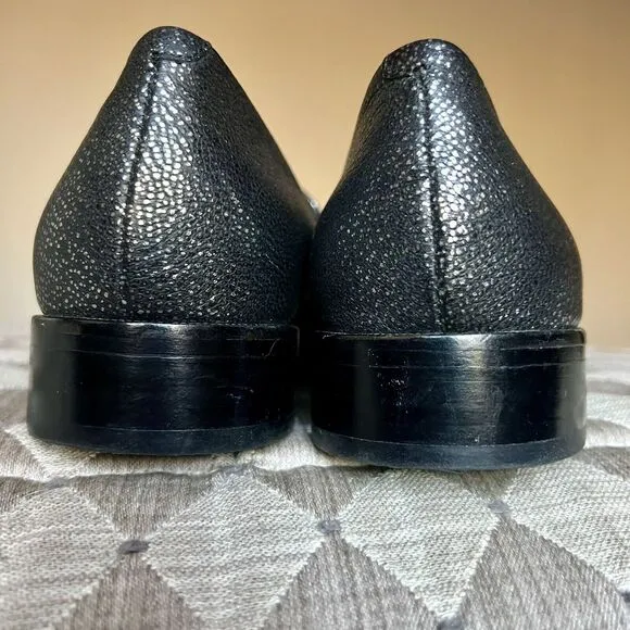 Paige Madison Metallic Gunmetal On Black Leather Slip On Loafer Shoes Women’s 9