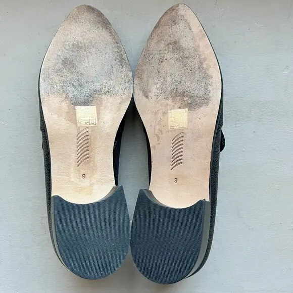 Paige Madison Metallic Gunmetal On Black Leather Slip On Loafer Shoes Women’s 9