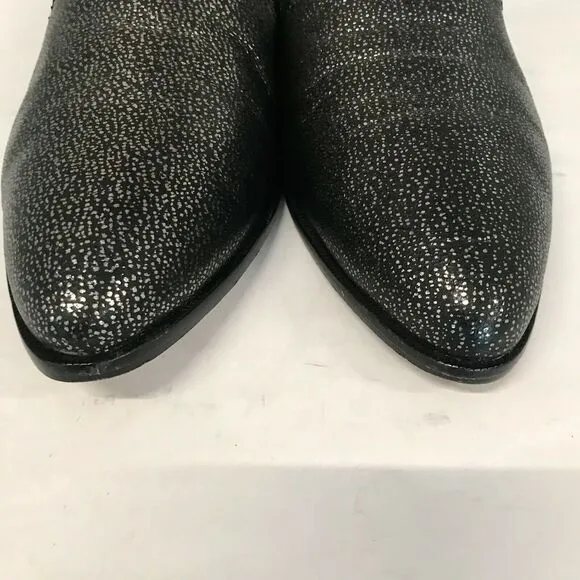 Paige Madison Metallic Gunmetal On Black Leather Slip On Loafer Shoes Women’s 9