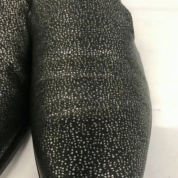 Paige Madison Metallic Gunmetal On Black Leather Slip On Loafer Shoes Women’s 9