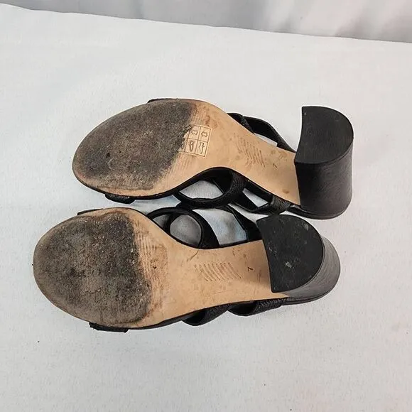 Paige Size 7 Nora Black Leather Snakeskin Embossing Strap Block Heel Sandals Y