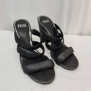 Paige Size 7 Nora Black Leather Snakeskin Embossing Strap Block Heel Sandals Y