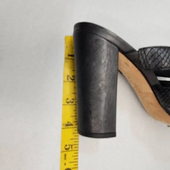 Paige Size 7 Nora Black Leather Snakeskin Embossing Strap Block Heel Sandals Y