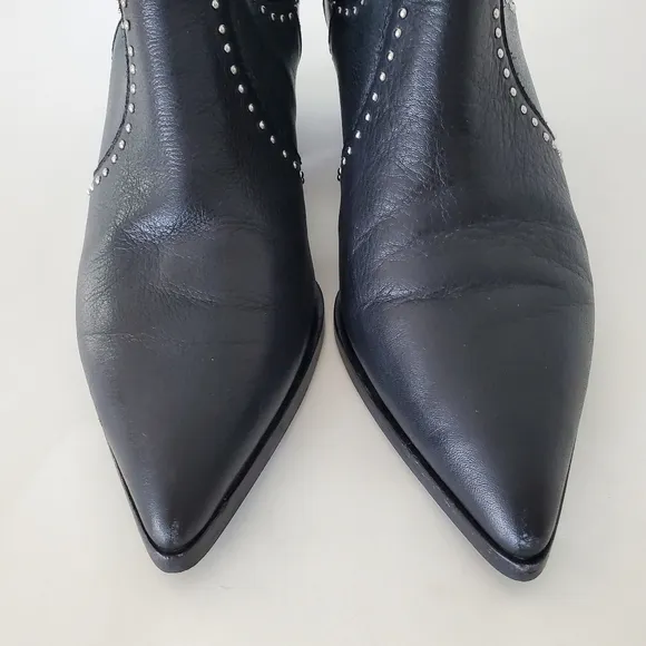 PAIGE Sz 8.5 Silver Studs WILLA in Black Leather Boots Pointy Western 2.5&quot; Heel