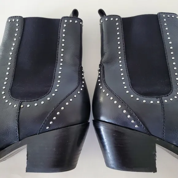 PAIGE Sz 8.5 Silver Studs WILLA in Black Leather Boots Pointy Western 2.5&quot; Heel