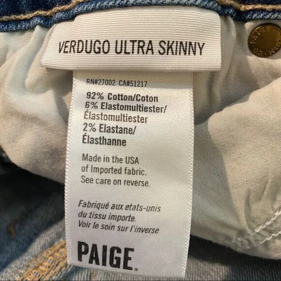 Paige Verdugo Ultra Skinny Destroyed Jeans Blue