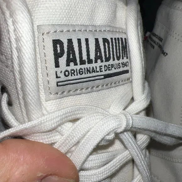 Palladium Palkabase Twill Hi Top Sneakers Star White Lugged Sole, Laces, Size 9