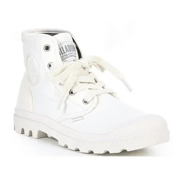 Palladium Palkabase Twill Hi Top Sneakers Star White Lugged Sole, Laces, Size 9
