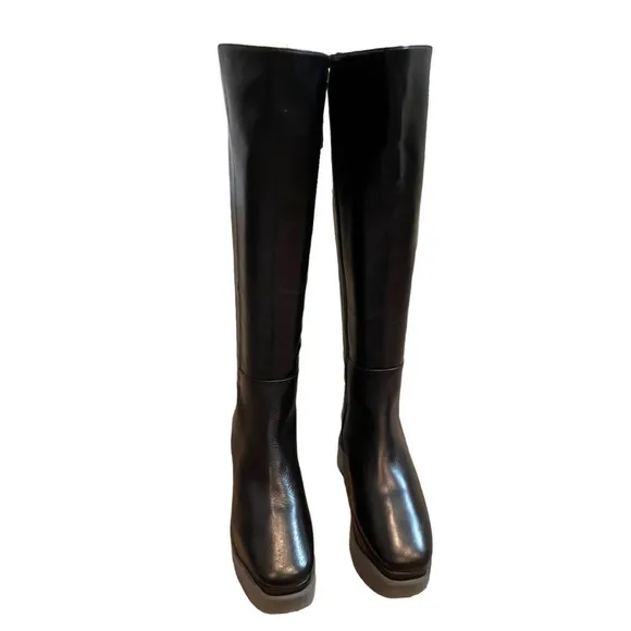 Paloma Barcelo Black Tall Leather Platfrom Boots Women's Size 35 NWOB