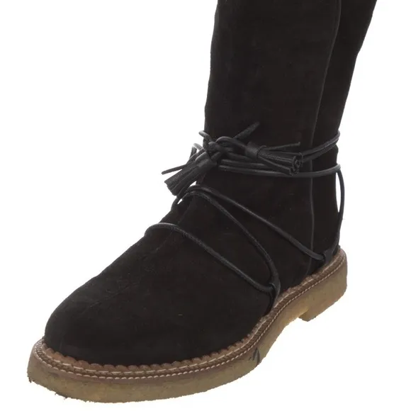 Paloma Barcelo SUEDE BOOTS MOTO BLACK LEATHER CASUAL WESTERN FREE PEOPLE SIZE 10