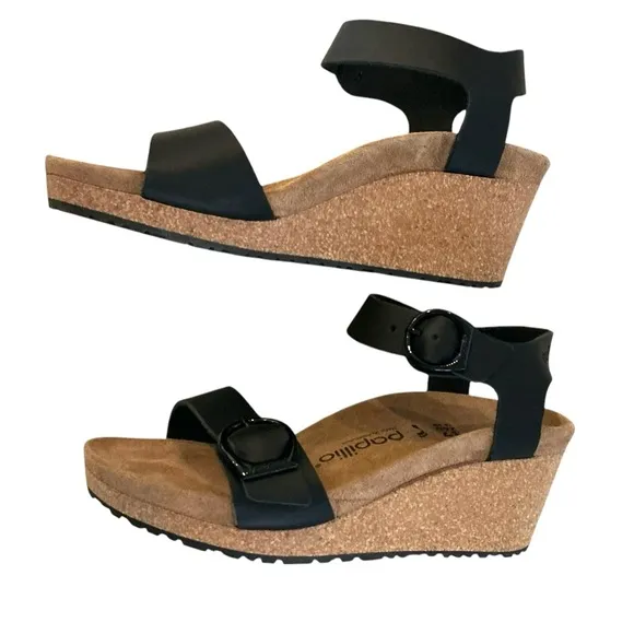 PAPILLIO by Birkenstock Soley Buckle Black Wedge Sandal Womens 37