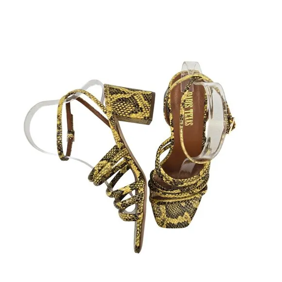 Paris Texas Carla Printed Python Leather Sandals in Limone Size 37/US 7