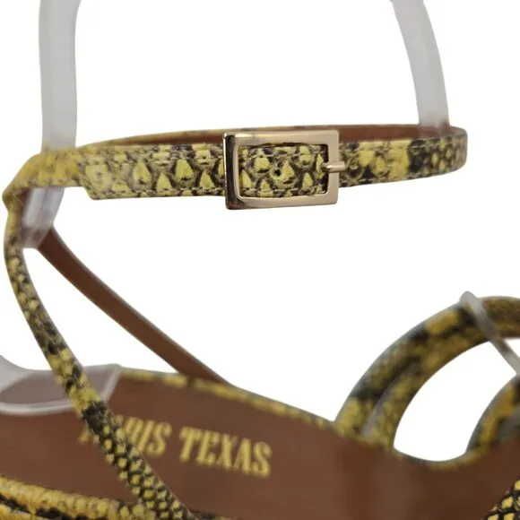 Paris Texas Carla Printed Python Leather Sandals in Limone Size 37/US 7