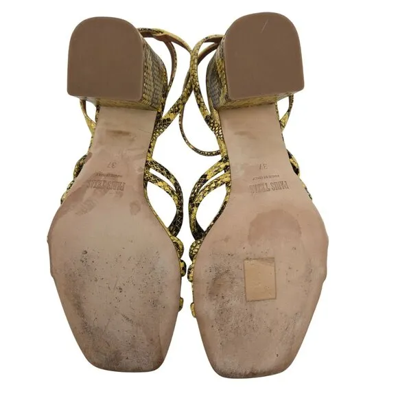 Paris Texas Carla Printed Python Leather Sandals in Limone Size 37/US 7