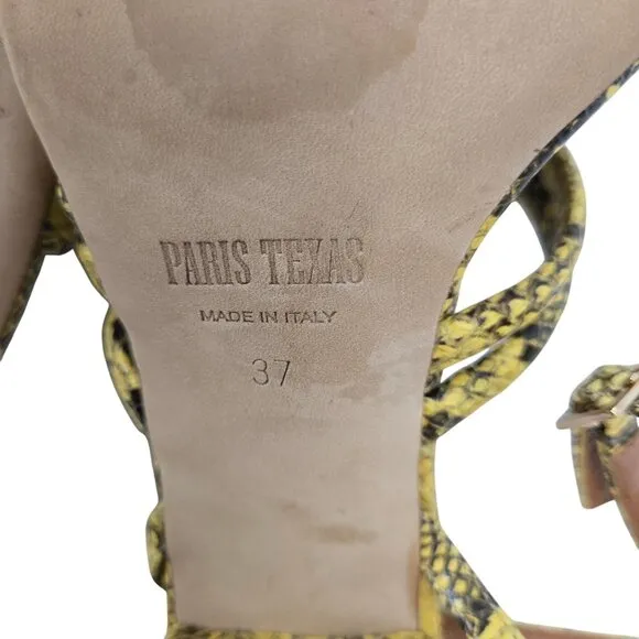 Paris Texas Carla Printed Python Leather Sandals in Limone Size 37/US 7