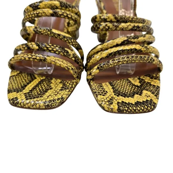 Paris Texas Carla Printed Python Leather Sandals in Limone Size 37/US 7