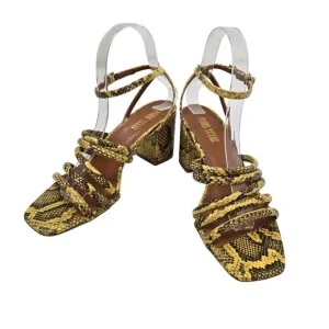 Paris Texas Carla Printed Python Leather Sandals in Limone Size 37/US 7