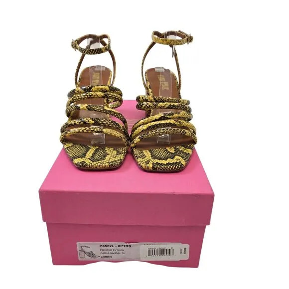 Paris Texas Carla Printed Python Leather Sandals in Limone Size 37/US 7