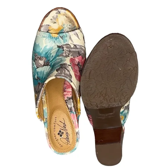 Patricia Nash Ottavia Slide Sandals Mules Clog Floral Leather Block Heel Slip On