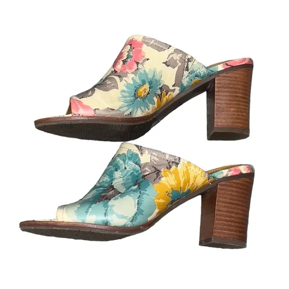 Patricia Nash Ottavia Slide Sandals Mules Clog Floral Leather Block Heel Slip On