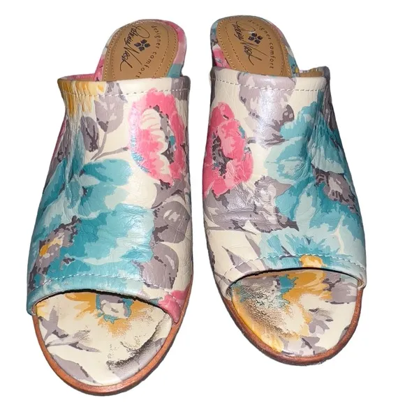 Patricia Nash Ottavia Slide Sandals Mules Clog Floral Leather Block Heel Slip On