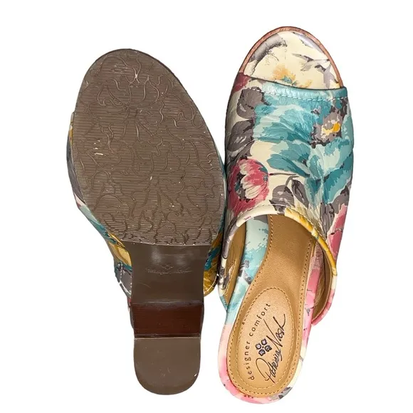 Patricia Nash Ottavia Slide Sandals Mules Clog Floral Leather Block Heel Slip On