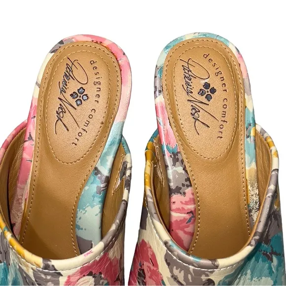 Patricia Nash Ottavia Slide Sandals Mules Clog Floral Leather Block Heel Slip On