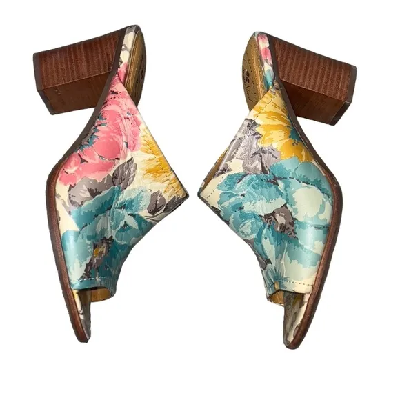 Patricia Nash Ottavia Slide Sandals Mules Clog Floral Leather Block Heel Slip On