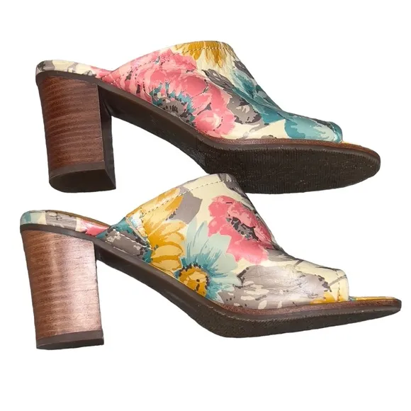 Patricia Nash Ottavia Slide Sandals Mules Clog Floral Leather Block Heel Slip On