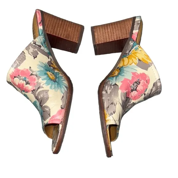 Patricia Nash Ottavia Slide Sandals Mules Clog Floral Leather Block Heel Slip On