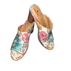 Patricia Nash Ottavia Slide Sandals Mules Clog Floral Leather Block Heel Slip On