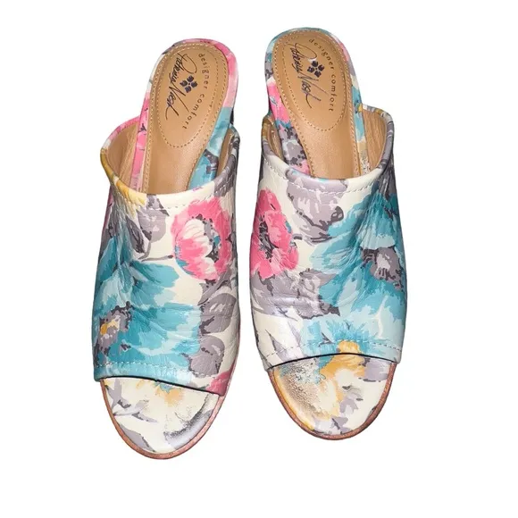 Patricia Nash Ottavia Slide Sandals Mules Clog Floral Leather Block Heel Slip On