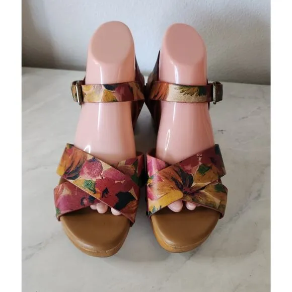 Patricia Nash Spring Summer Floral Platform Retro Clog Sandal Womens Size 8