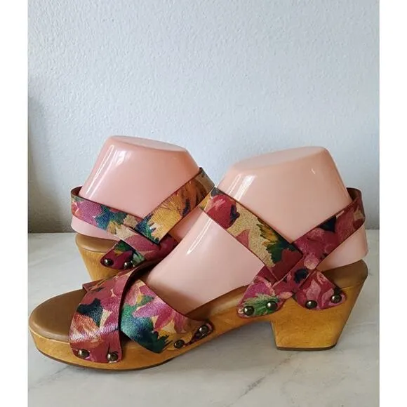 Patricia Nash Spring Summer Floral Platform Retro Clog Sandal Womens Size 8