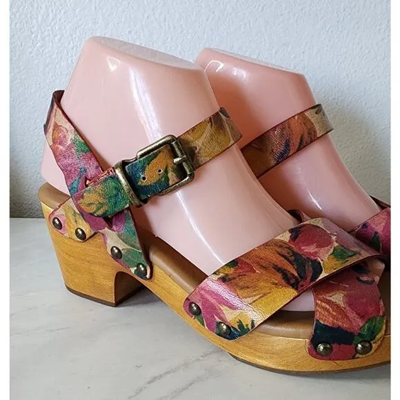 Patricia Nash Spring Summer Floral Platform Retro Clog Sandal Womens Size 8