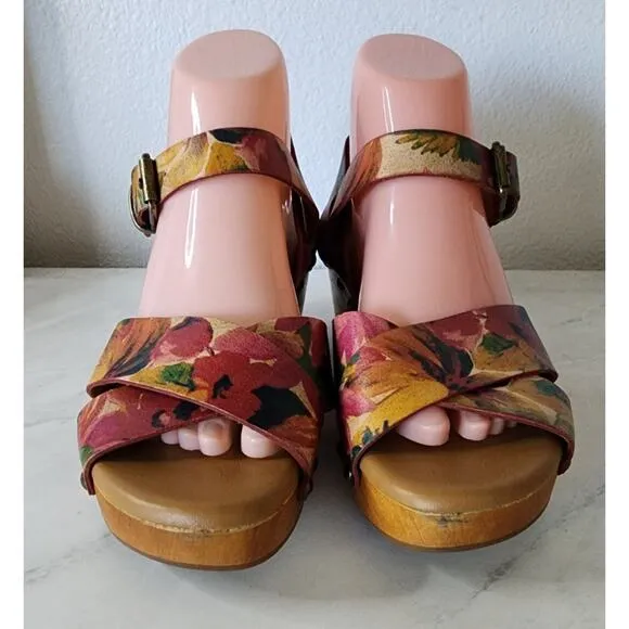 Patricia Nash Spring Summer Floral Platform Retro Clog Sandal Womens Size 8