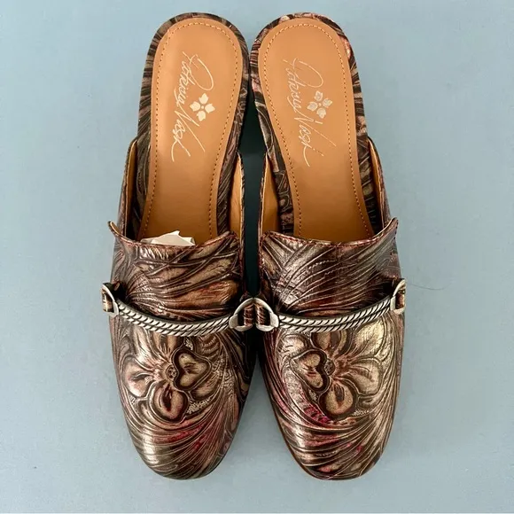 Patricia Nash Tilly Tobacco Fields Tooled Leather Floral Slip On Mule Loafers