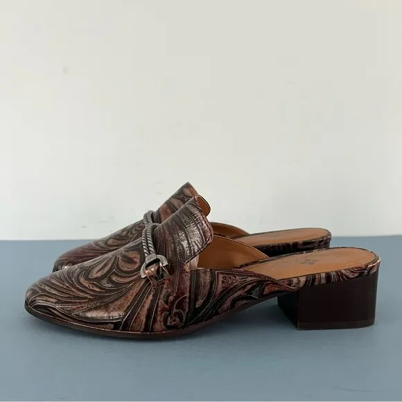 Patricia Nash Tilly Tobacco Fields Tooled Leather Floral Slip On Mule Loafers