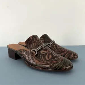 Patricia Nash Tilly Tobacco Fields Tooled Leather Floral Slip On Mule Loafers