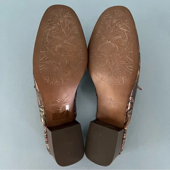 Patricia Nash Tilly Tobacco Fields Tooled Leather Floral Slip On Mule Loafers