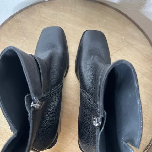 Paul Green Ankle Boots 8 Square Toe Block Heel Zip Leather Casual Black Nirvana