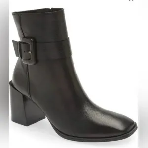 Paul Green Ankle Boots 8 Square Toe Block Heel Zip Leather Casual Black Nirvana